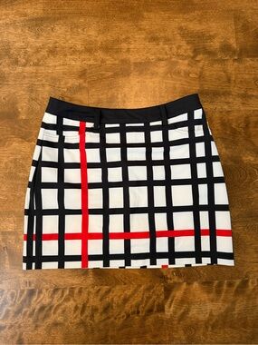 Louis Castel Geometric Plaid Golf Skirt Black White Red US 0-2/XS , 14” long